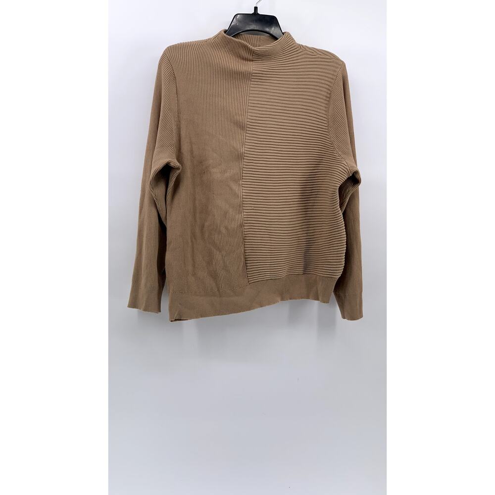 CABLE & GAUGE Women's Tan Ribbed Mock-Neck Long Sleeve Sweater SZ 1X